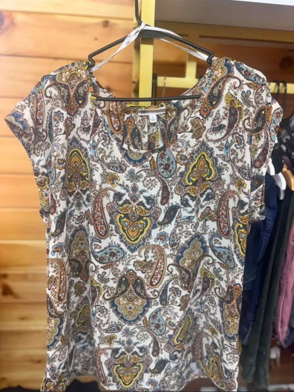 Women’s Paisley Print Short Sleeve Top - White/Multi